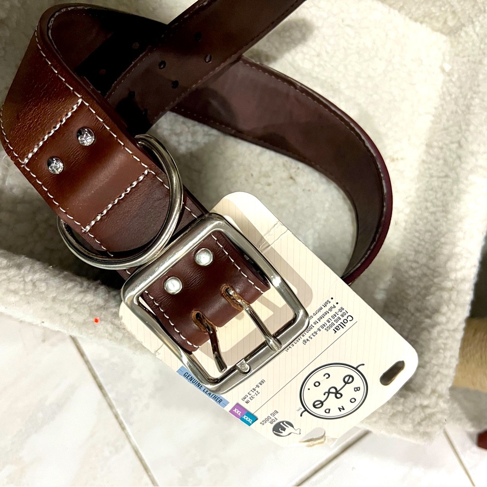 Brown Leather Collar for Big Dogs, XX-Large/3X-Large